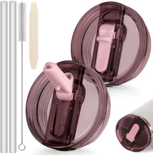 ANTAND 30oz Flip Straw Lid for 30 oz Stanley H2.0 Quencher,2 Pack Leak Proof Lid Replacement for Stanley Protour Stanley Cup Accessories 30 oz,No Spill Lids Cover Topper for Stanley Lid (2 Old Pink)