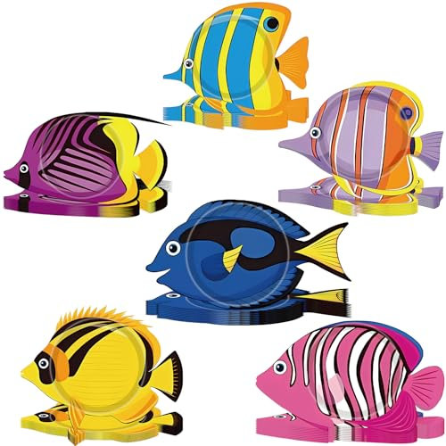 48 Pcs Tropical Fish Decorations Fish Paper Plates Under The Sea Disposable Party Plates Ocean Tropical Disposable Plate for Summer Underwater Theme Birthday Baby Shower Party Supplies