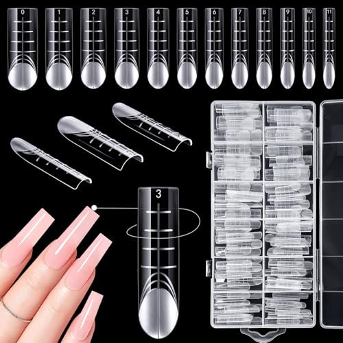 Kiiwah 120 Stück Dual Form Nails, Polygel Tips mit Klaren Skalenlinien Wiederverwendbar Tips für Polygel Nägel Dual Tips Nägel für Professionelle Nageldesigner Oder Nailart-Anfänger