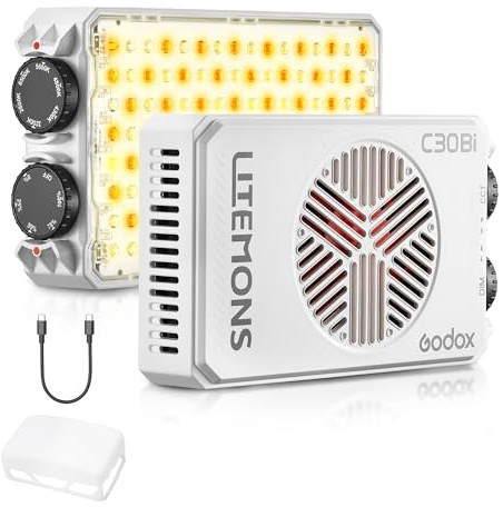 GODOX LITEMONS C30Bi LED-Videoleuchte 30W Bi-Farbe 2800K-6500K CRI 94 TLCI 96 2200 Lux @1m 5600K