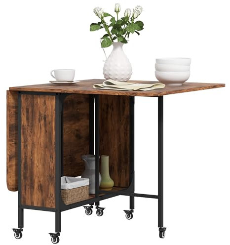HOMCOM Table à Manger Pliante, Table Pliante Cuisine rectangulaire Extensible sur roulettes jusqu'à 6 Personnes, 6 Roues et étagère intégrée, pour Petits espaces, Salle à Manger, Marron