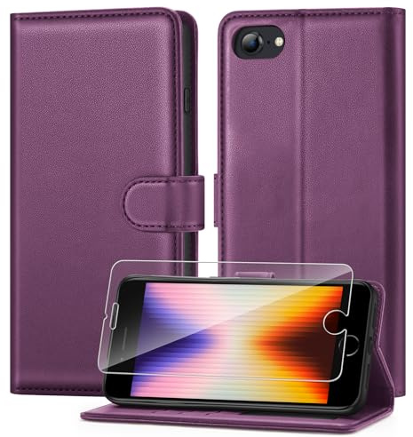 ivencase Compatible with iPhone SE 2022/2020, iPhone 7/8 Phone Case with 1 Screen Protector, [RFID Blocking] PU Leather Flip Wallet Case with Card Slots Stand Magnetic Cover 4.7 Inch - Purple