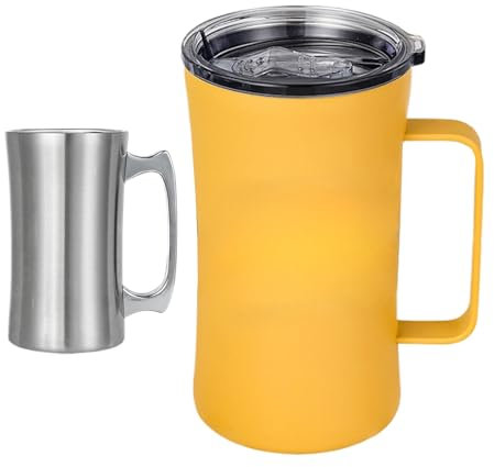 zwxqe Coffee Tumbler with Handle, Portable Drinking Cup, 600ml Hot Cold Beverages Insulated Mug, Multifunctional Splash Proof Tumbler for Hiking, Workplace, Camping, Travel