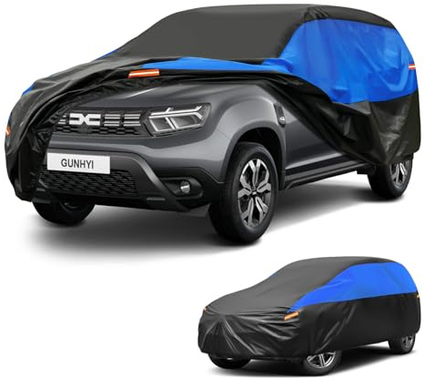 Gunhyi Autoabdeckung Wasserdicht Atmungsaktiv, Abdeckplane für Renault Duster Dacia Duster (2011-2025), Auto Abdeckung Schwarz Blau vollgarage Autoplane für Regen Sonne Staub Schutz.