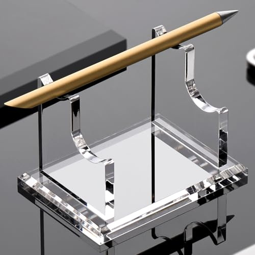 YUXUN Acrylic Pen Holder for Desk - Horizontal Double Pen Display Stand | Fountain Pen Display with 8mm Thick Base | Fountain Pen Rest, Apple Pencil Stand, Crystal-Clear Desk Organizer