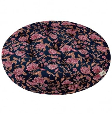 Vargottam Coussin de Sol Rond touffeté 55 cm – Coussin de méditation en Coton à Fleurs mogholes avec Rembourrage en Mousse à mémoire de Forme, Pouf pour Salon, Chambre, Yoga et Lecture.