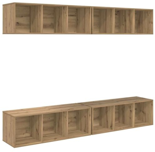 vidaXL Wall TV Cabinet 4 pcs Artisan oak 37 x 37 x 107.5 cm, Rectangular Modular Organizer, Compact Tv Stand, Indoor Shelf Unit, Wall-Mounted Shelving, Functional Storage Solution