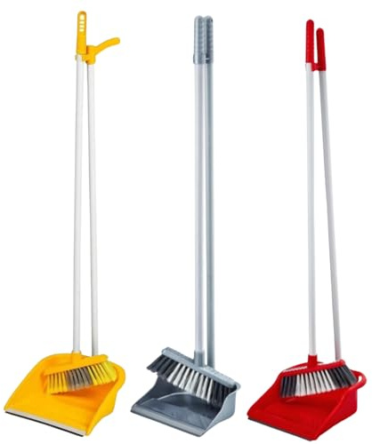 Long Handled Dustpan and Brush Set x1 Heavy Duty Upright Broom & Rubber Lip Dust Pan Assorted Colour Sweeper for Home, Office, Garage No Bending Needed