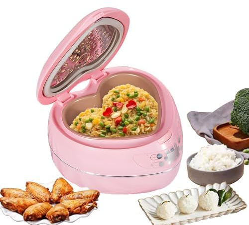 Pink Heart Rice Cooker 6 Cups Cooked Multicooker 1.8L Removable Nonstick Pot Keep Warm Slow Cooker for Soups Stews Grains & Oatmeal Cake Porridge