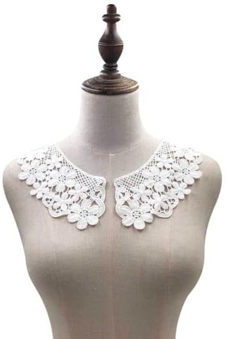 Anevous 2 Paar Wasserlöslicher Stickerei Spitzenkragen für Frauen,Spitze Einsatzkragen,Aushöhlen Kragen,Lace Applique Patch,Ausschnitt Dekorativ Zubehör,für Nähen,Hochzeitskleid,Brautkleid Deko,Weiß