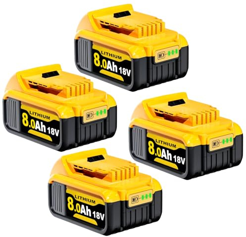 4X 18V 8000mAh Li-ion Replacement for Dewalt Battery Compatible with Dewalt 18V Battery DCB184 DCB200 DCB200-2 DCB201 DCB203 with LED Indicator for Cordless Power Tools (*4)
