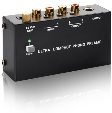 SinLoon PP400P Professional Phono Preamp Dual Output (RCA & 6.35mm) mit Erdklemme & Stromschalter, Low Noise Turntable Phonograph Verstärker für Home Audio & DJ Mixing (schwarz)