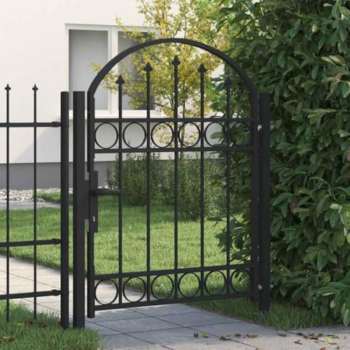 Gartentore Eingangstor,Zauntor mit gewölbter Oberseite Stahl 104 x 125 cm Schwarz für Terrasse Garten