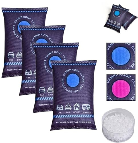 Hemoravoma 4PCS Reusable Dehumidifier Bags, Car Moisture Absorber for Windows Interior, Portable Condensation Prevention for Wardrobe, Closet, Basement, RV, Camper Storage