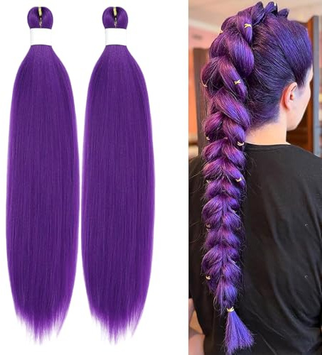 2 Unidades Pelo Morado para Trenzas, 30 Pulgadas Extensiones pelo Morado, Prestirazados Kanekalon Morados Para Halloween, Fiestas Y Cosplay