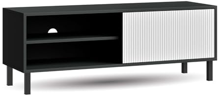 Planetmöbel Liora - Mobile TV da 120 cm di lunghezza, con supporto per TV, mobile TV, 38 x 120 x 44,5 cm, colore: antracite e bianco scanalato