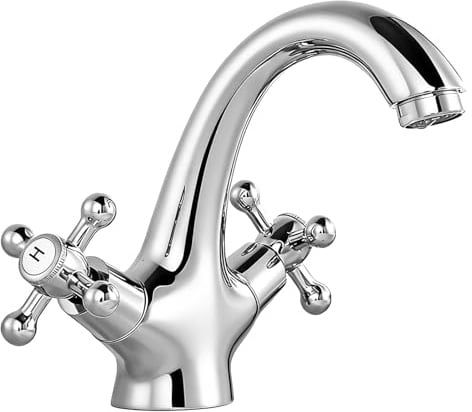 Grifo de Baño Mezclador, Armadura Mezclador Nostalgia con Manija Cruzada en Cromo, Grifo de Lavabo de Latón, Grifería de Lavabo Armaduras Baño Vintage