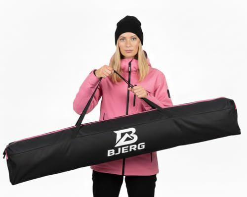 Vov.Vov BJERG Skitasche wasserdichte Ski Tasche, Hülle & Cover aus Cordura 600D, robuste Ski Transporttasche für 160–170 cm oder 180 cm skitaschen Made in Europe (Schwarz-Pink, bis 180 cm)