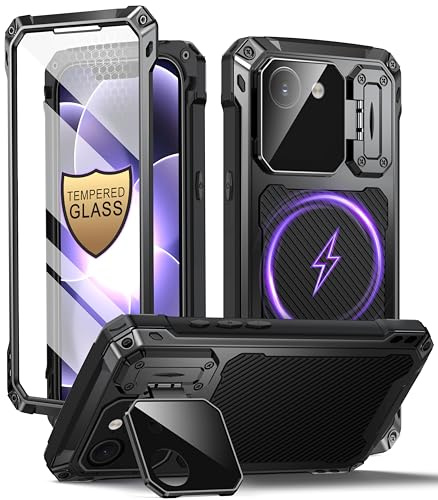 Beeasy Extrem Militärschutz für iPhone 17e / 16e Hülle mit Kameraschutz | [Integrierter Ständer & Panzerglas] MagSafe Schutzhülle, Robuste Aluminium Metall Handyhülle, Stoßfest Bumper Heavy Duty Case