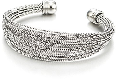 COOLSTEELANDBEYOND Multi-Brin Bracelet en Acier Inoxydable pour Femme Filles - Réglable Bracelet Manchette
