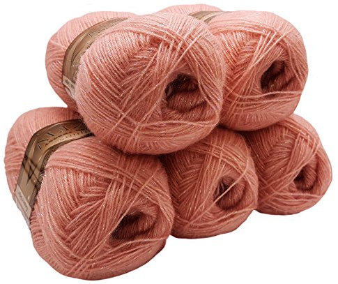 5 x 100 g Alize Glitzerwolle, Effektwolle einfarbig, 500 Gramm Metallic - Wolle mit 20% Woll-Anteil (rosa 363)