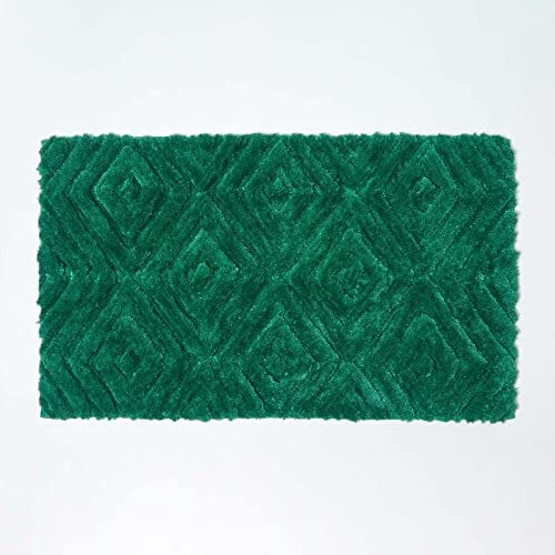 Homescapes Badematte rutschfest, waschbarer Ikat Badteppich, 100% Baumwolle und Mikrofaser, Antirutsch Badvorleger mit geometrischem Muster, großer Duschvorleger, 50 x 80 cm, grün