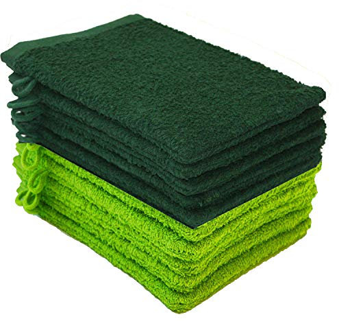 NatureMark 10x Waschhandschuhe aus Frottee 100% Baumwolle – Weich und Robust, Ideal für die tägliche Pflege und Gäste – Apfelgrün/Dunkelgrün, 15x21 cm