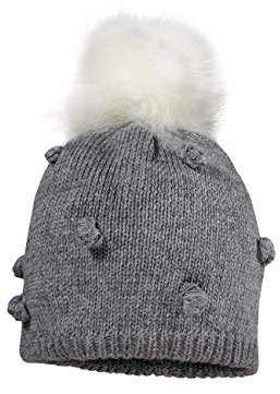maximo Mädchen Kunstfellpompon Beanie-Mütze, mittelgraumeliert, 47/49