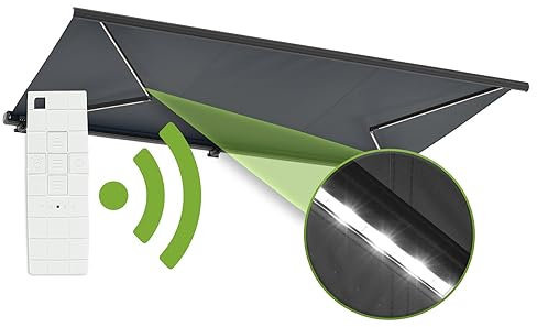 empasa Elektrische Vollkassettenmarkise 'Profi' mit LED Beleuchtung Kassettenmarkise Gelenkarmmarkise Markise Sonnenmarkise Sonnenschutz mit Fernbedienung, komplett vormontiert