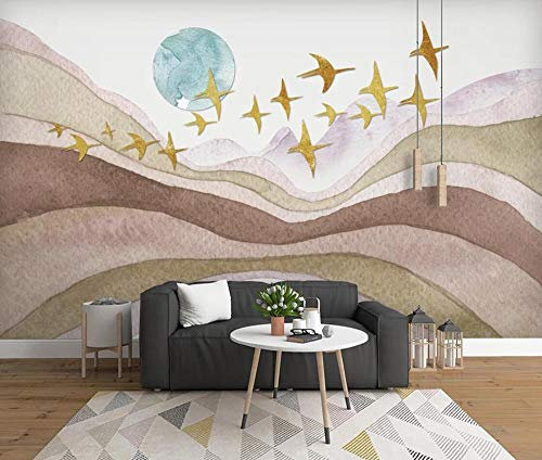 RMwallpaper Papier Peint Panoramique Paysage D'Encre Géométrique Abstrait Oiseau Papier Peint Intissé Tapisserie Murales Chambre Salon 430x300cm