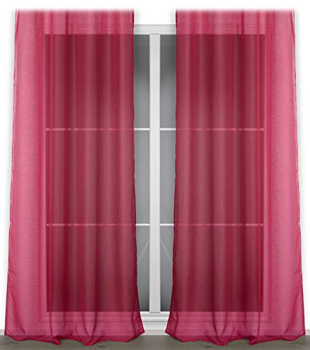 BEAUTEX Vorhang mit Kräuselband oder Ösen, transparente Gardine Dolly, Farbe und Größe wählbar (Kräuselband - Breite 140 cm - Höhe 250 cm - 2 Stück - Rot)