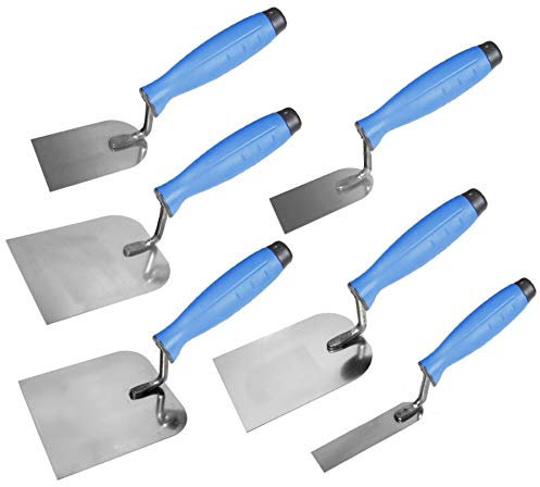 Toolty TLTY-S012 - Cazzuola per stucco in acciaio inox, per intonacatura, per finiture, 50, 60, 80, 100, 120, 30 x 110 mm, per mattoni, lastre, intonacatura, manico in gomma, fai da te