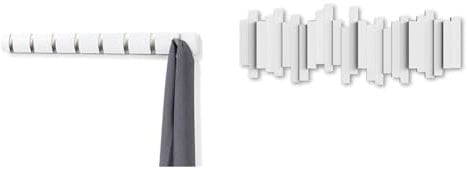 Umbra Flip 8 Garderobenhaken – Moderne, Schlichte und Platzsparende Garderobenleiste & Stäbchen Garderobenhaken – Moderne und Platzsparende Garderobenleiste