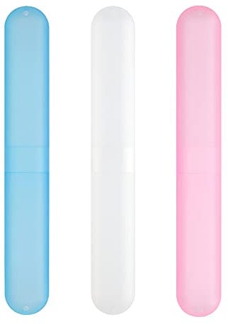 kwmobile 3x Zahnbürsten Etui aus Kunststoff - 20,5 x 3 x 2 cm - Zahnbürstenhülle mit Lüftungsschlitzen - Hülle Blau Pink Weiß