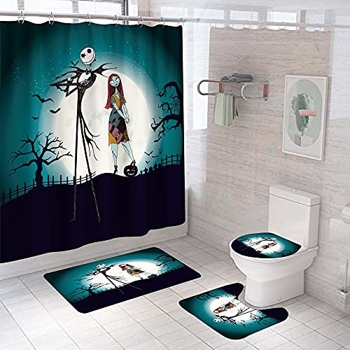 DDS-DUDES Weihnachts-Duschvorhang-Set für Kinder, Badezimmer, Halloween-Dekoration mit 12 Vorhanghaken für Badezimmer, wasserdicht, 180,3 x 180,3 cm (D6), 4 Stück