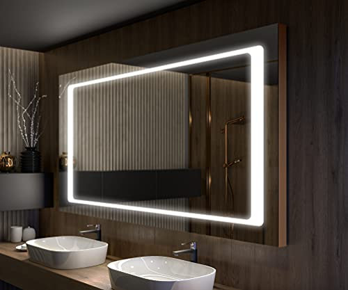 Artforma Badspiegel 100x70 cm mit LED Beleuchtung und Abdeckung- Wählen Sie Zubehör - Individuell Nach Maß - Beleuchtet Wandspiegel Lichtspiegel Badezimmerspiegel - LED Farbe zu Wählen L61