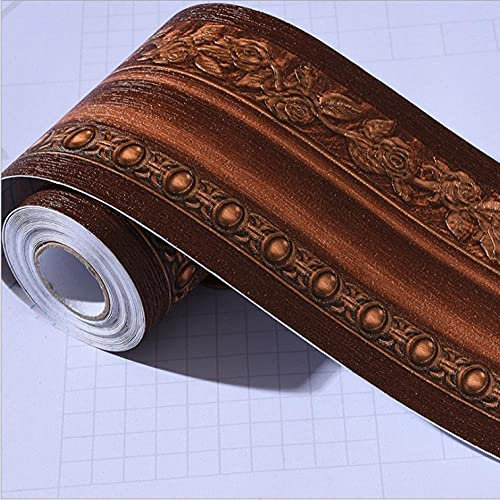 Tapetenbordüre im europäischen Stil, selbstklebend, 3D, dick, wasserdicht, Vinyl, für Badezimmer, Küche, Schlafzimmer, Flur, Eingang, Glastür, Wandverkleidung, Bordüre 10,6 x 500 cm, Dunkelbraun