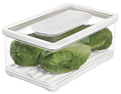 iDesign ID Fresh Nevera con Tapa, Recipiente hermético Grande para Frutas y Verduras con regulación de Aire, Organizador de plástico, Transparente/Blanco/Verde, 31.75/19.05/14.22 cm