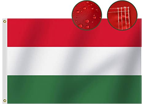 Bandera de Hungría resistente de 3 x 5 pies, nailon Oxford 210D de mayor duración, triple costura, cuatro filas de puntos, extremos de mosca, banderas nacionales húngaras, decoración de patio, casa