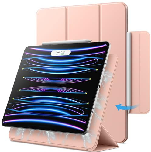 JETech Magnetische Hülle für iPad Pro 12,9 Zoll 2022/2021/2020/2018 (6./5./4./3. Generation), Pencil 2. Generation Aufladung, Schutzhülle Auto Wachen/Schlafen (Roségold)