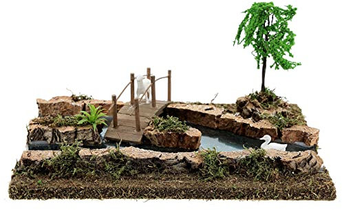 Holyart Fluss mit Brücke und Schaf für Krippe, 10x25x20 cm