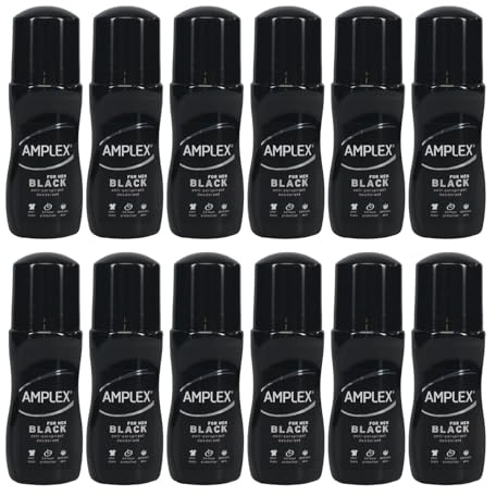 Amplex Alcohol-Free Daily Anti-Perspirant Roll-On Deodorant Multi-Pack, Long-Lasting, Anti-Stain Formula, 12 x 50ml (Black)