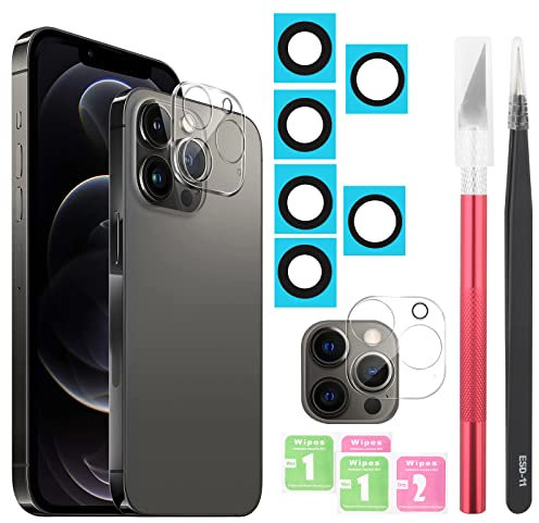 YHX-OU 2 Pièces Caméra Arrière Pour iPhone 12 Pro Max Lentille en Verre Vitre Appareil Photo avec Pincettes + 2 Pièces Pour iPhone 12 Pro Max Caméra Arrière Protection