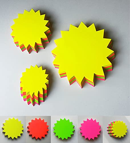 60 Rund -Sterne - Sortiment Preisschilder aus Neon Karton gemischt 3 Größen 380g/qm Preisauszeichnung