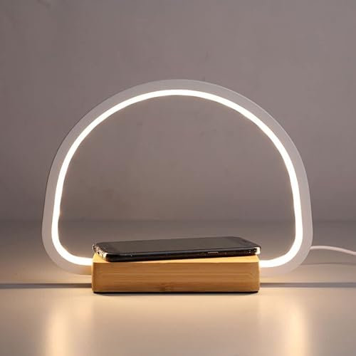 Spetebo LED Touchlampe mit induktiver Ladefunktion - 24 x 18 cm - Tischlampe mit Dimmfunktion und drei Leuchtfarben - Kunststoff Nachttischlampe Schreibtischlampe Deko Leuchte