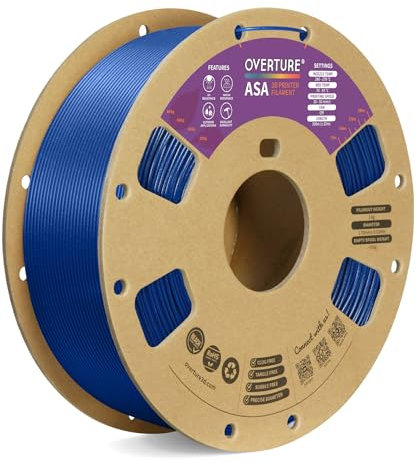 OVERTURE ASA Filament 1.75mm, Spule 1kg (2.2lbs), Maßgenauigkeit +/- 0.03 mm, für 3D Drucker (Diamantblau)