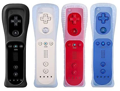 Tevodo Telecomando Wii, confezione da 4 controller wireless compatibile con Wii Wii U (nero, bianco, blu scuro)
