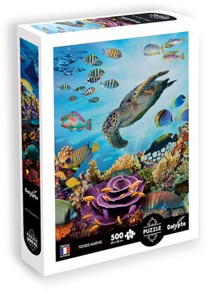 Calypto 3907303 Korallenriff, 500 Teile XL-Puzzle mit Soft-Touch, große Puzzleteile mit samtiger Oberfläche, für Erwachsene und Kinder ab 8 Jahren, Pazifik, Unterwasser, Schildkröte