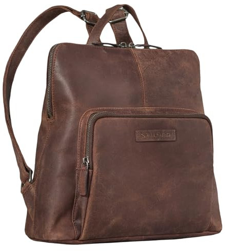 STILORD 'Dorothea' Kleiner Lederrucksack Damen Elegant Leder Daypack kleiner Tagesrucksack Vintage Cityrucksack Rucksackhandtasche Echtleder, Farbe:sapelli - braun
