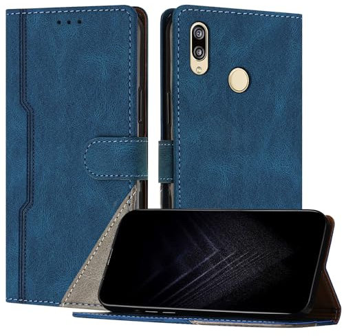 Netany Custodia Compatibile con Huawei Y6 2019/Huawei Honor 8A,custodia magnetica in pelle PU con [Slot Cart] [Supporto Stand] [Magnetica] (Blu)